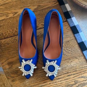 Royal Blue satin heels, size 5 1/2, with rhinestones.